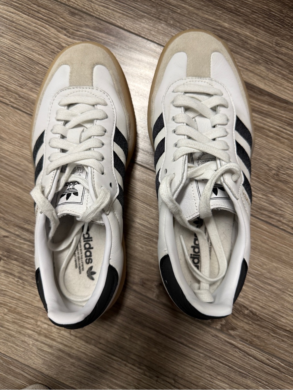 adidas White and Black Retro Gum Sole Sneakers